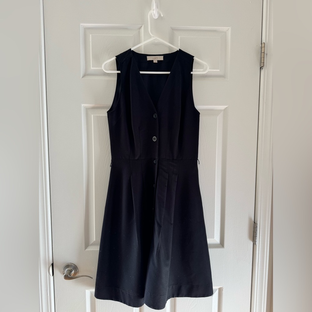 LOFT Black Button Down Dress with Waist Tie